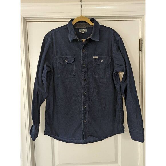 Woolrich textured Button Up Shirt men's size medium navy blue durable - Picture 1 of 7